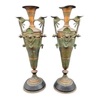 19th Century French Neoclassical Revival Bronze Candelabra Urns For Sale