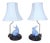 Pair of Petite Bunny Rabbit Table Lamps Blue & White Fishnet For Sale