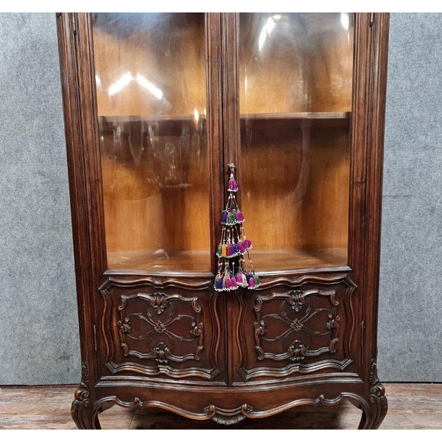 Louis XV Style Curved Bookcase in Walnut For Sale - Image 5 of 9