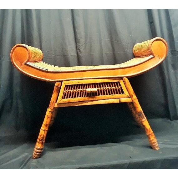 1940s Burnt Bamboo & Rattan Egyptian Revival Style Bench Chairish