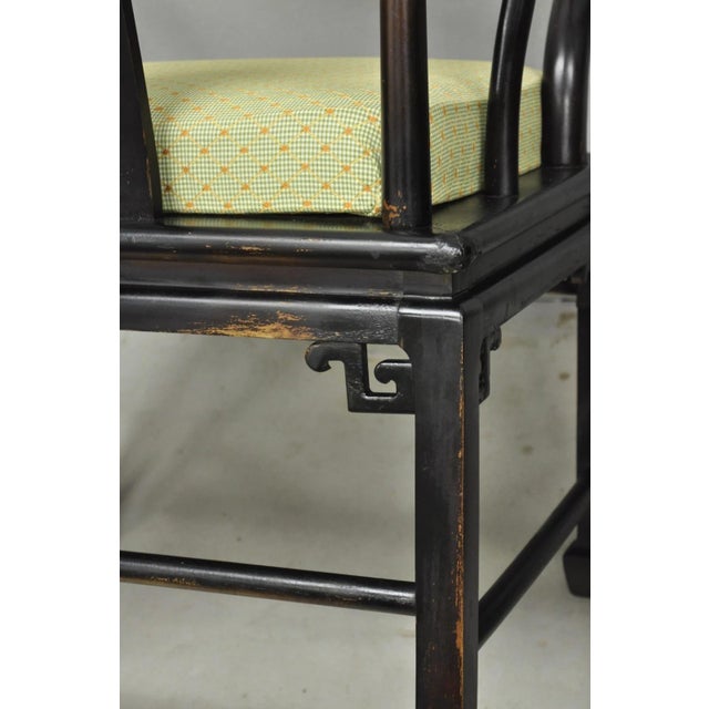 Vintage Oriental Ming Style Ebonized Horseshoe Lounge Chairs by Century (A) Pair For Sale - Image 13 of 17