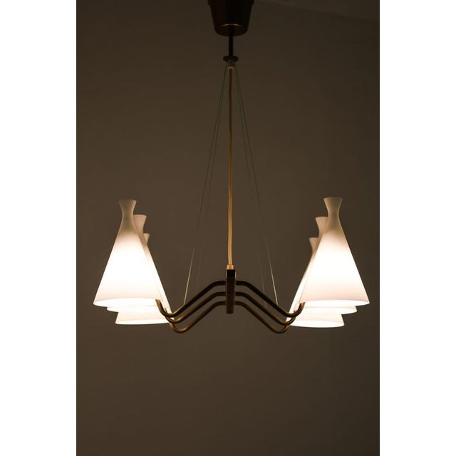 1950s Pendant Lamp in Teak and Opaline Glass by Svend Aage Holm Sørensen, 1950s For Sale - Image 5 of 6