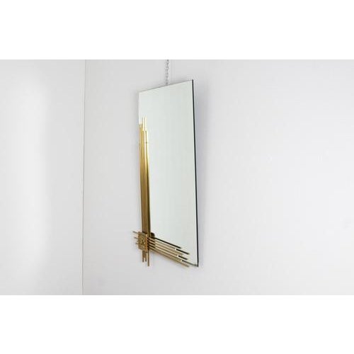 Rectangular Wall Mirror with Golden Brass Frame attributed to Angelo Brotto for Esperia, Italy, 1970 For Sale - Image 10 of 18