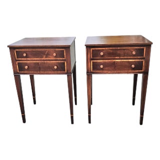 Fine Arts Georgian Satinwood Inlaid Magogany Two-Drawer Bedside Tables, Pair For Sale