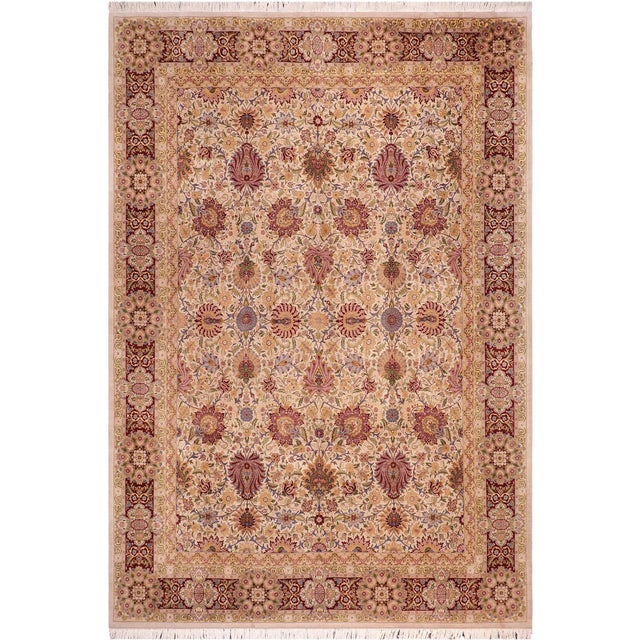 1990's Floral Pak-Persian Tan/Drk. Red Wool Rug - 10'1'' X 14'3'' For Sale - Image 9 of 9