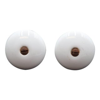Pair of Vintage 1.25 In. White Ceramic Round Cabinet Knobs For Sale
