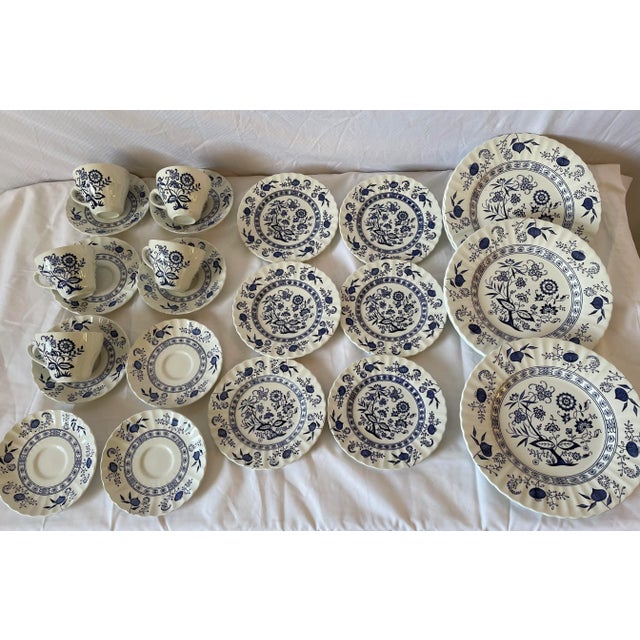 Mid-Century Modern Vintage J & G Meakin Classic White Blue Nordic Dinner Pieces- 24 Pieces For Sale - Image 3 of 13