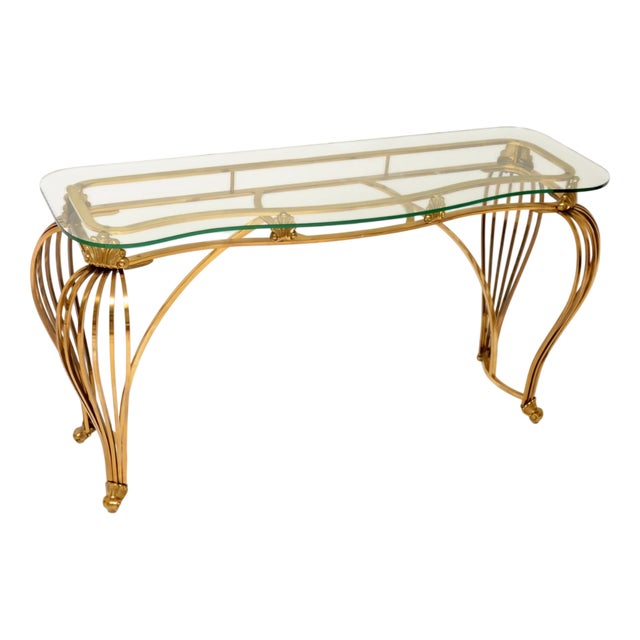 Vintage Italian Brass and Glass Console Table, 1960s For Sale