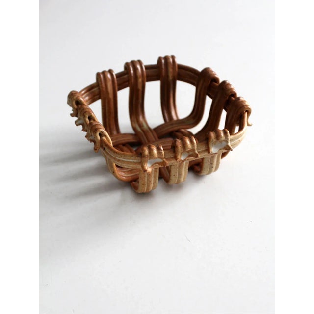 Vintage Studio Pottery Basket Bowl For Sale - Image 10 of 13