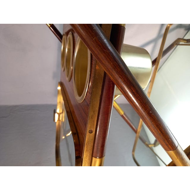 Metal Trolley in Wood and Brass with Bottle Holder and Removable Tray by Cesare Lacca, 1950s For Sale - Image 7 of 11