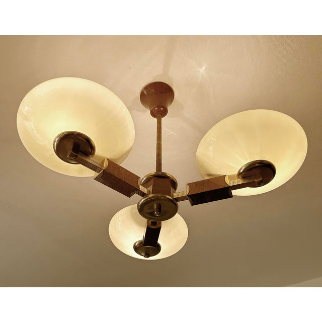 Art Deco Wood and Glass Pendant Light, 1930s For Sale - Image 4 of 18