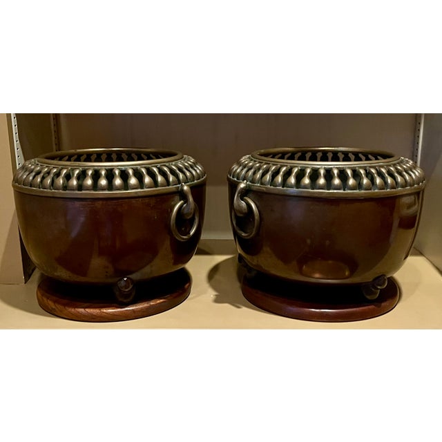Antique Japanese Art Deco Taisho Bronze Cachepot Planters or Orchid Pots, Circa 1920 - A Pair For Sale - Image 9 of 18