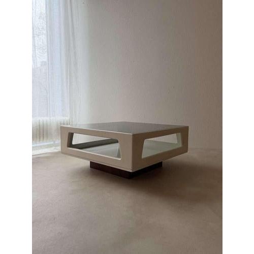Space Age Coffee Table in White Smoked Glass and Wenge Wood, 1970s For Sale - Image 10 of 11