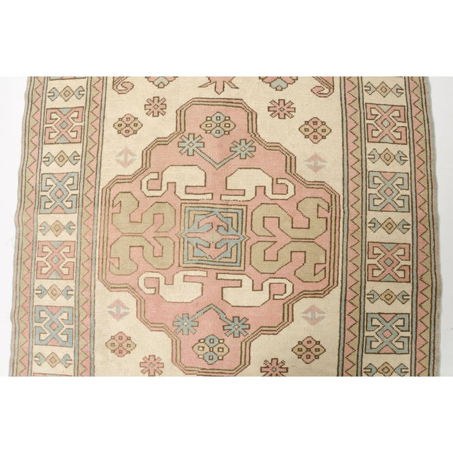 Vintage Turkish Medallion Rug, Hand-Knotted Wool, Dusty Pink and Cream For Sale - Image 10 of 10