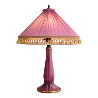Art Deco Table Lamp with Silk Shade by Josef Ekberg for Gustavsberg, 1928 For Sale