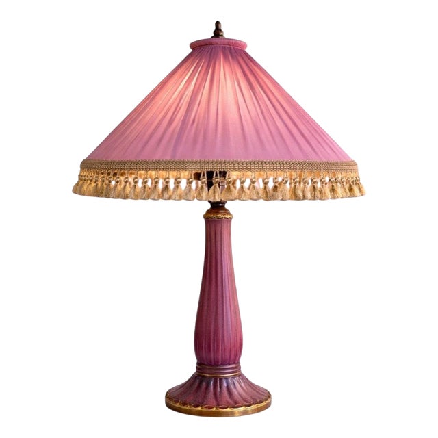 Art Deco Table Lamp with Silk Shade by Josef Ekberg for Gustavsberg, 1928 For Sale