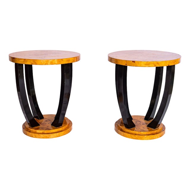 Vintage Art Deco Style Burl and Lacquer Side Tables, a Pair For Sale
