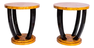 Vintage Art Deco Style Burl and Lacquer Side Tables, a Pair