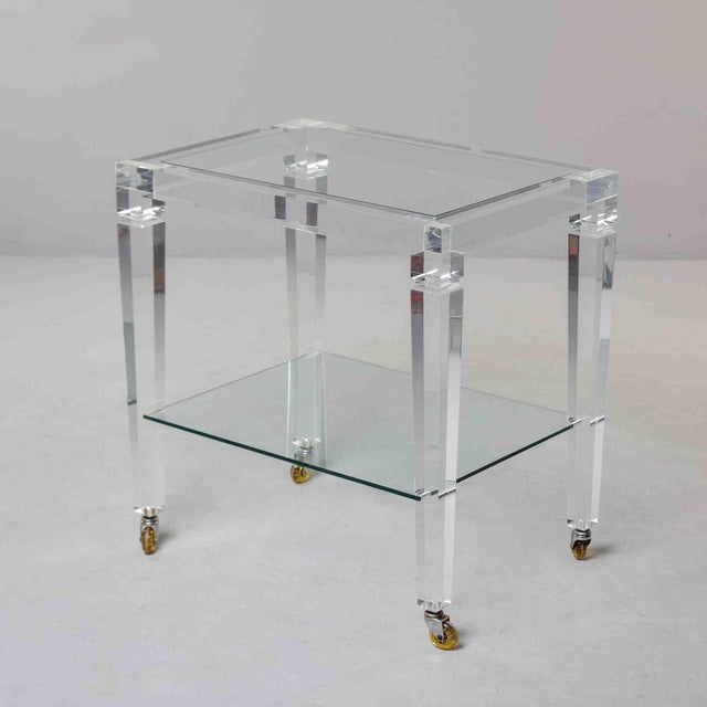 Large Italian Lucite Two-Tier Table on Casters For Sale - Image 4 of 13