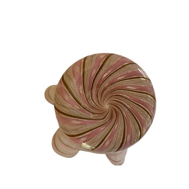 Vintage Venini 10” Murano Fazzoletto Art Glass Vase Pink White Gold Aventurine Latticino Zanfirico Handkerchief Italy 1950s For Sale - Image 4 of 4
