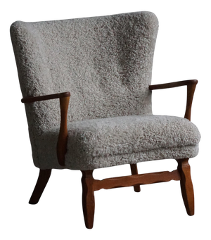 Vintage Lounge Chair in Oak and Shearling Lambswool by Viggo Boesen, 1950s