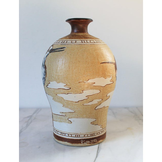 1980s 1980's Studio Art Pottery Vase / Bird Motif For Sale - Image 5 of 10
