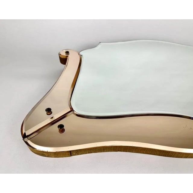 Mid-Century Art Deco Mirror with Rose Glass Scalloped Edge Frame For Sale - Image 5 of 11