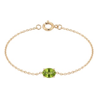 Natural Peridot East West Bracelet | August Birthstone Bracelet | Dainty Minimalist Stacking Bracelet for Woman For Sale
