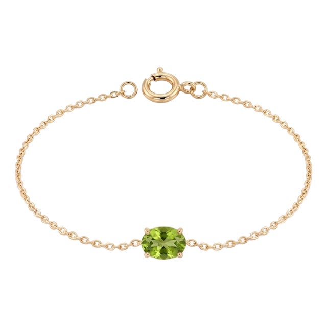 Natural Peridot East West Bracelet | August Birthstone Bracelet | Dainty Minimalist Stacking Bracelet for Woman For Sale
