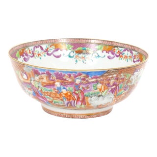 Antique 18th Century Chinese Export Porcelain Famille Rose Punch Bowl For Sale