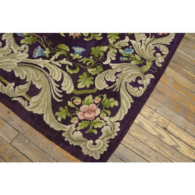 Eggplant Amazing Purple Ground Color With Nice Foliate Design Antique American Hooked Rug For Sale - Image 8 of 11