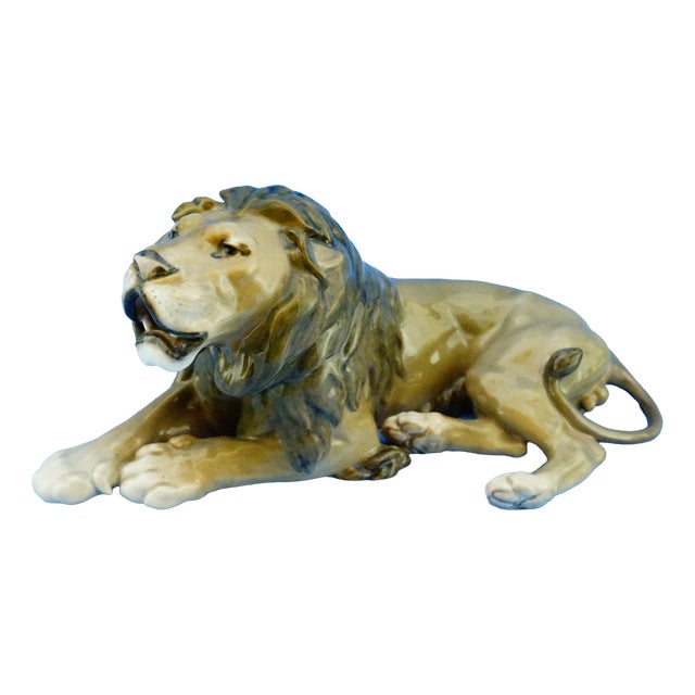 20th Century Porcelain Model 1268 Lion Sculpture by Lauritz Jensen for Royal Copenhagen, Denmark For Sale
