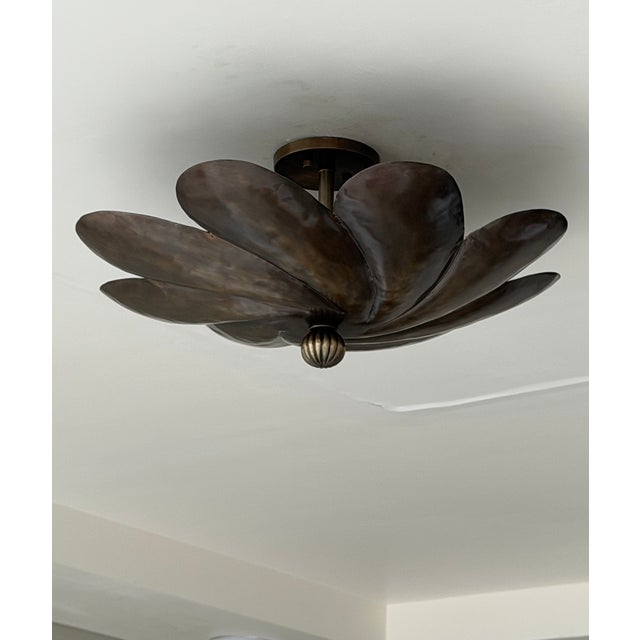 Brass Handmade Brass Flower Flush Mount Ceiling Light For Sale - Image 8 of 9