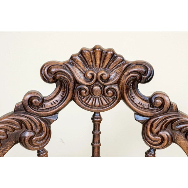 Brown Late 20th Century Vintage Upholstered Carved Hall Chairs—A Pair For Sale - Image 8 of 12