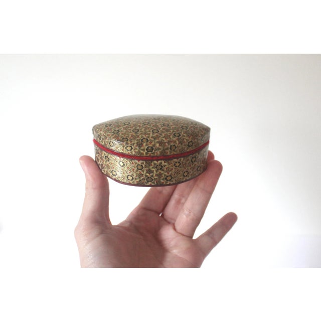 Beige Vintage Khatam Small Jewelry Box With Bone Wood and Brass Inlay For Sale - Image 8 of 10