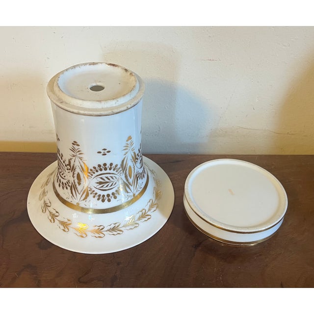 Antique Early 19th Century French Empire White & Gold Porcelain Flower Pot Cachepot Vase and Stand Circa 1820 For Sale - Image 10 of 11