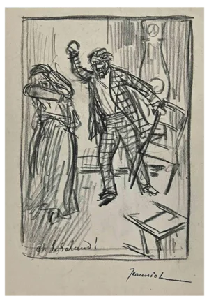 Pierre Georges Jeanniot, Sketch, Charcoal Drawing, Early 20th-Century