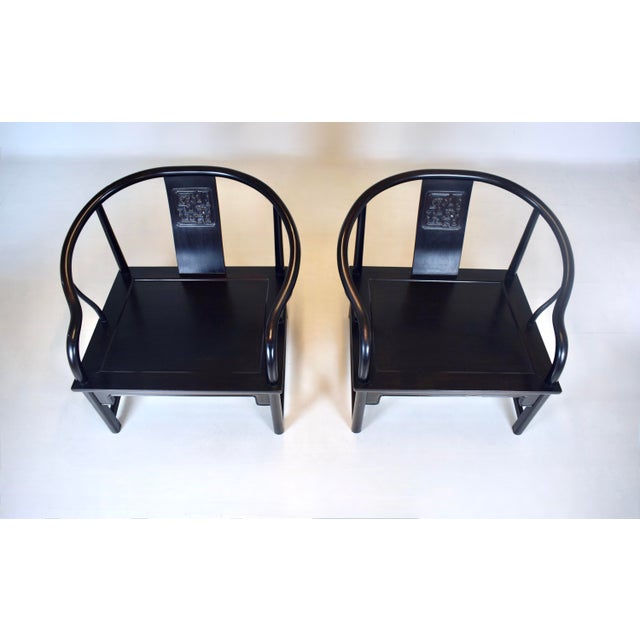 1960s Solid Ebony Chinoiserie Lounge Chairs Baker Furniture For Sale In Philadelphia - Image 6 of 14