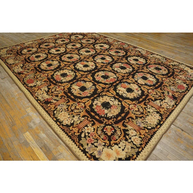 Modern 1980s Black Roses Circle Vintage Chinese European Needlepoint Woven Wool Rug For Sale - Image 3 of 11