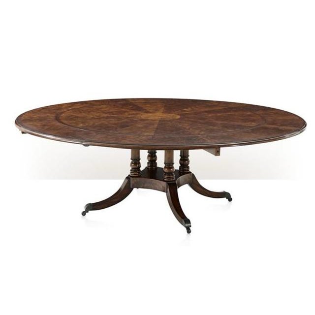 Brown Gorgeous Theodore Alexander Essential Mahogany Flame Wood Round Extension Table- 57"round Extends to 82" Round For Sale - Image 8 of 12