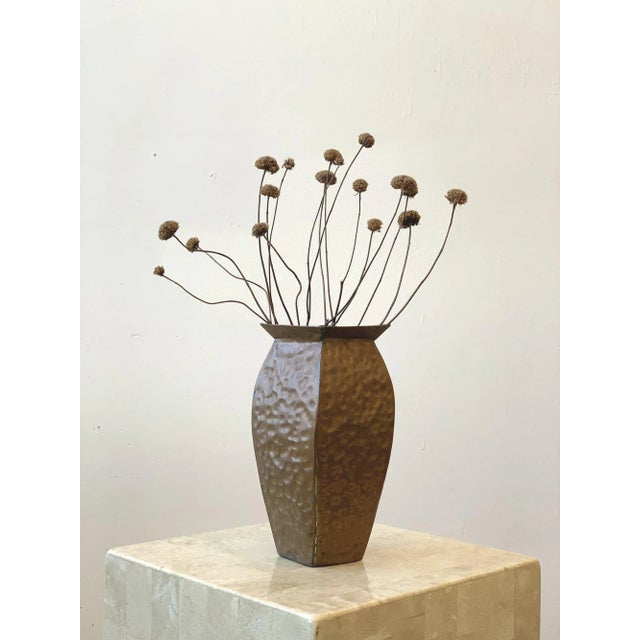 Vintage Handmade Hammered Copper Angular Vase, Circa 1940s For Sale - Image 10 of 11
