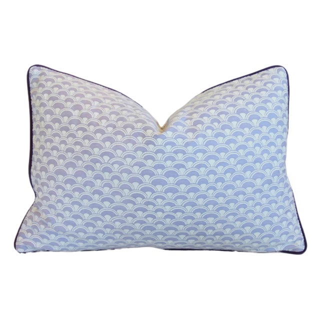 Early 21st Century Designer Italian Mariano Fortuny Lavender & White Papiro Feather/Down Pillow 24” X 16” For Sale - Image 5 of 7