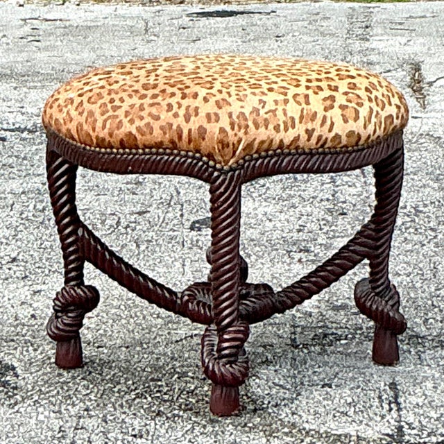 Late 20th Century Vintage Boho Carved Knot Low Stool For Sale - Image 5 of 6