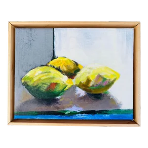 Vintage Impressionist Oil on Canvas Still Life of Lemons.