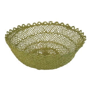Vintage Lime Green Woven Basket For Sale