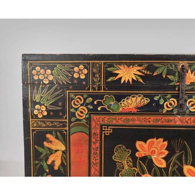 Antique Wooden Box with Illustrations of Lotus Flowers, 1900s For Sale - Image 5 of 8