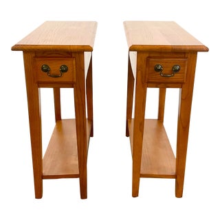 1980s Vintage Arts & Crafts Mission Slim Side Tables - A Pair For Sale