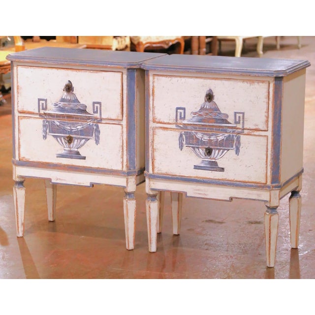 Pair of 19th Century French Louis-Philippe Carved Painted Commodes Nightstands For Sale In Dallas - Image 6 of 14