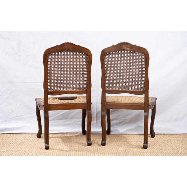 French Provincial Early 20th Century Pair of Louis XV Style Cane Side Chairs For Sale - Image 3 of 12