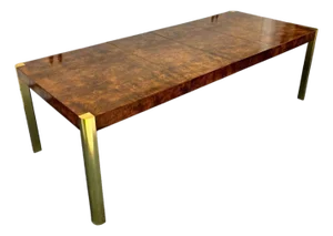 Mid Century Burlwood and Brass Dining Table by Century Furniture